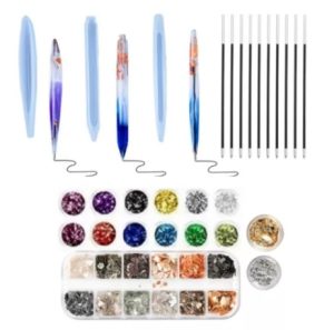 Pack Hacer Lápices Con Resina. 3 Moldes, 10 Minas, Gliters