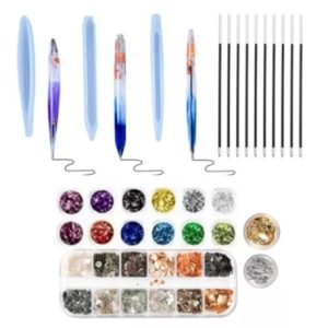 Pack Hacer Lápices Con Resina. 3 Moldes, 10 Minas, Gliters