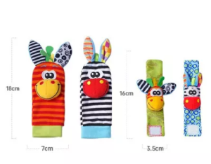 Pack De 4 Sonajeros Para Bebé, Pulseras Y Medias De Jirafa