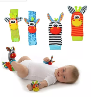 Pack De 4 Sonajeros Para Bebé, Pulseras Y Medias De Jirafa