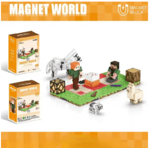 Set 2 Bases Magnéticas, 3 Cubos Más Personajes De Minecraft