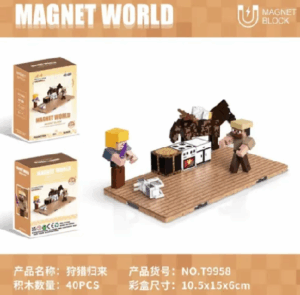 Set 2 Bases Magnéticas, 3 Cubos Más Personajes De Minecraft